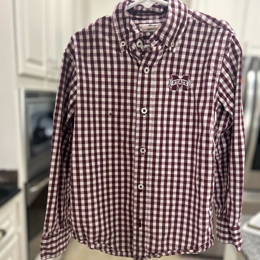 Mississippi state Maroon and White Checkered Button-Up Shirt - toddler